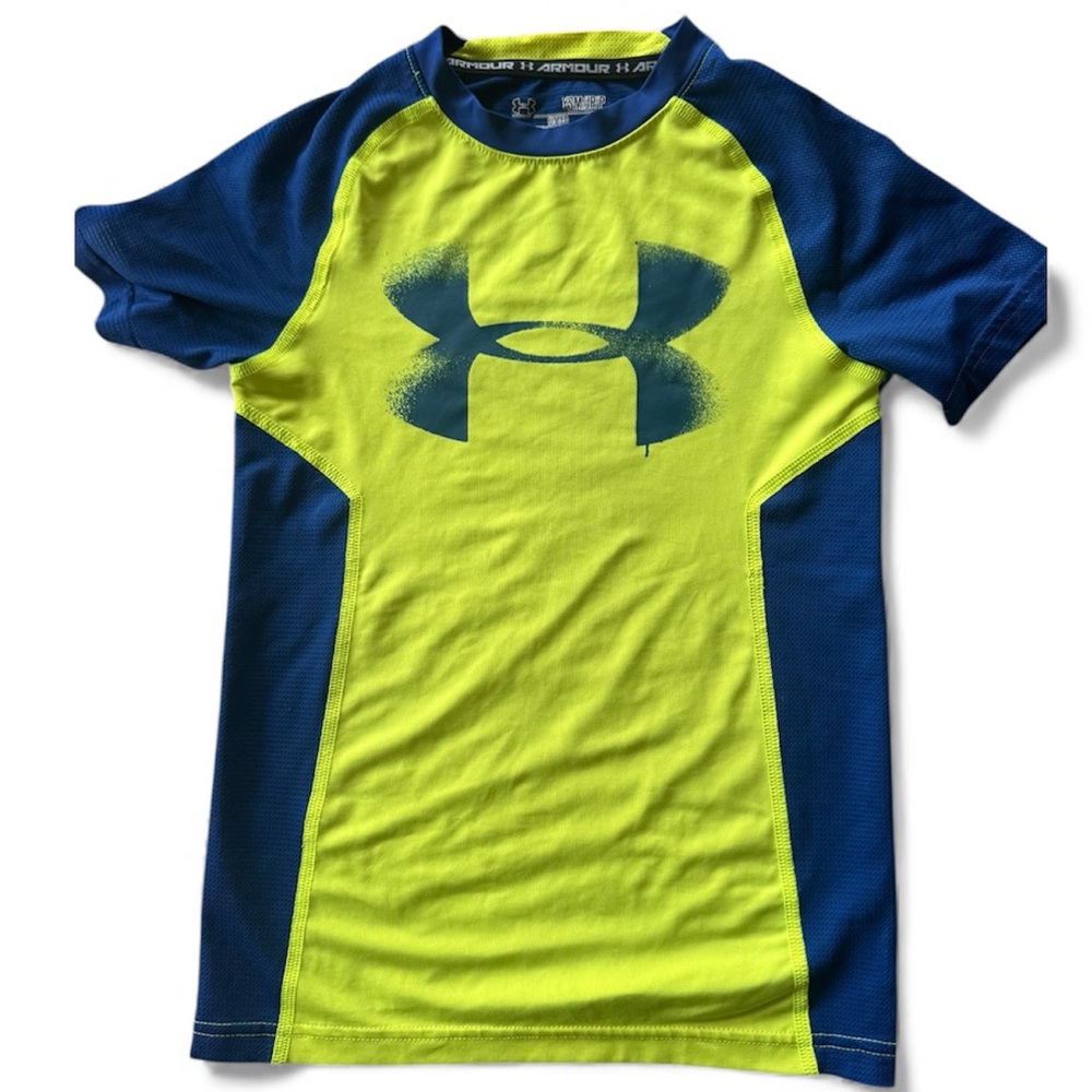 Under Armour Heat Gear Kids Swim Shirt - Blue and Yellow Sz S
